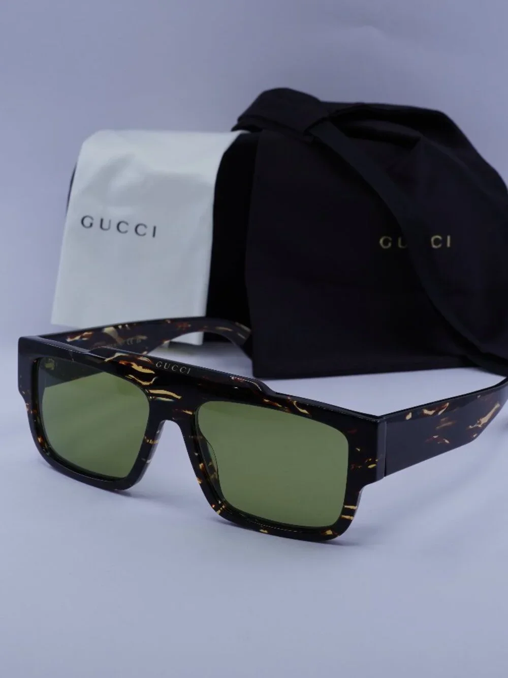 Gucci GG1460S 002 Square Sunglasses - Striped Brown Havana\ Green